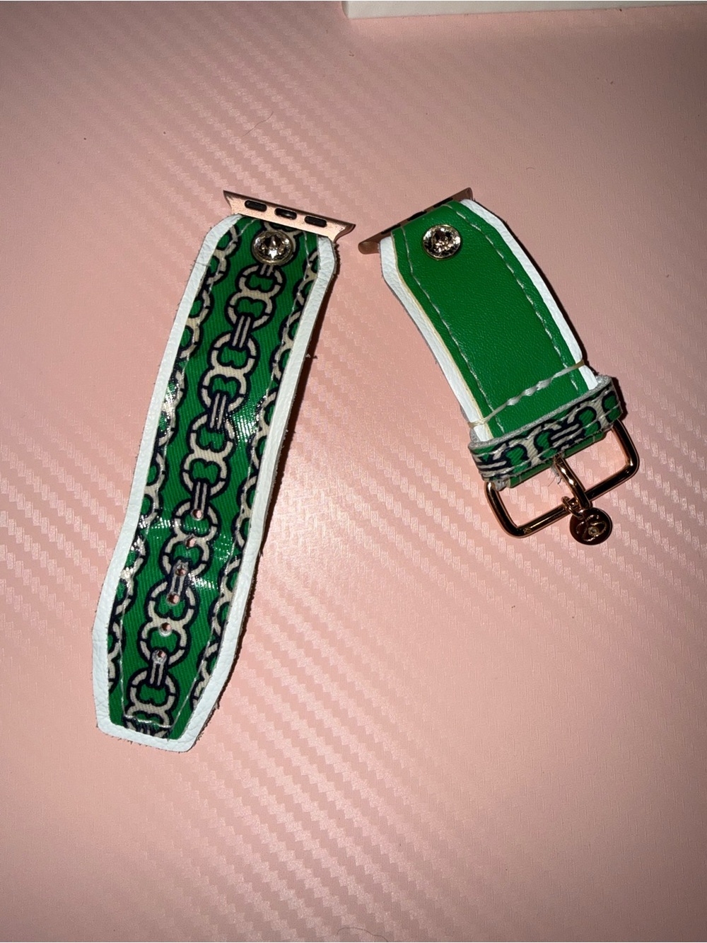 Tory Burch Green Watch Band with White Trim and Gold Hardware
